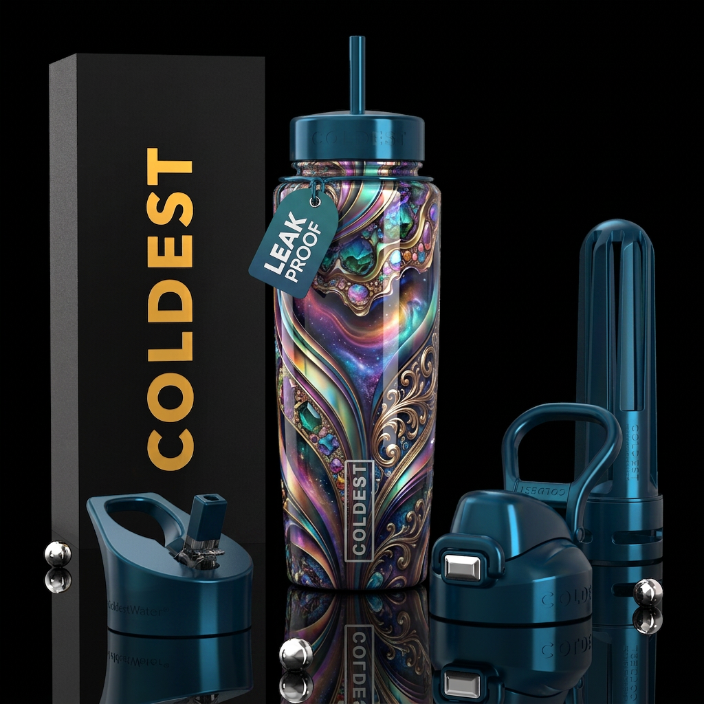 Ferous, glossy, trompe-l'œil, beautiferous,pandicu... water bottle design