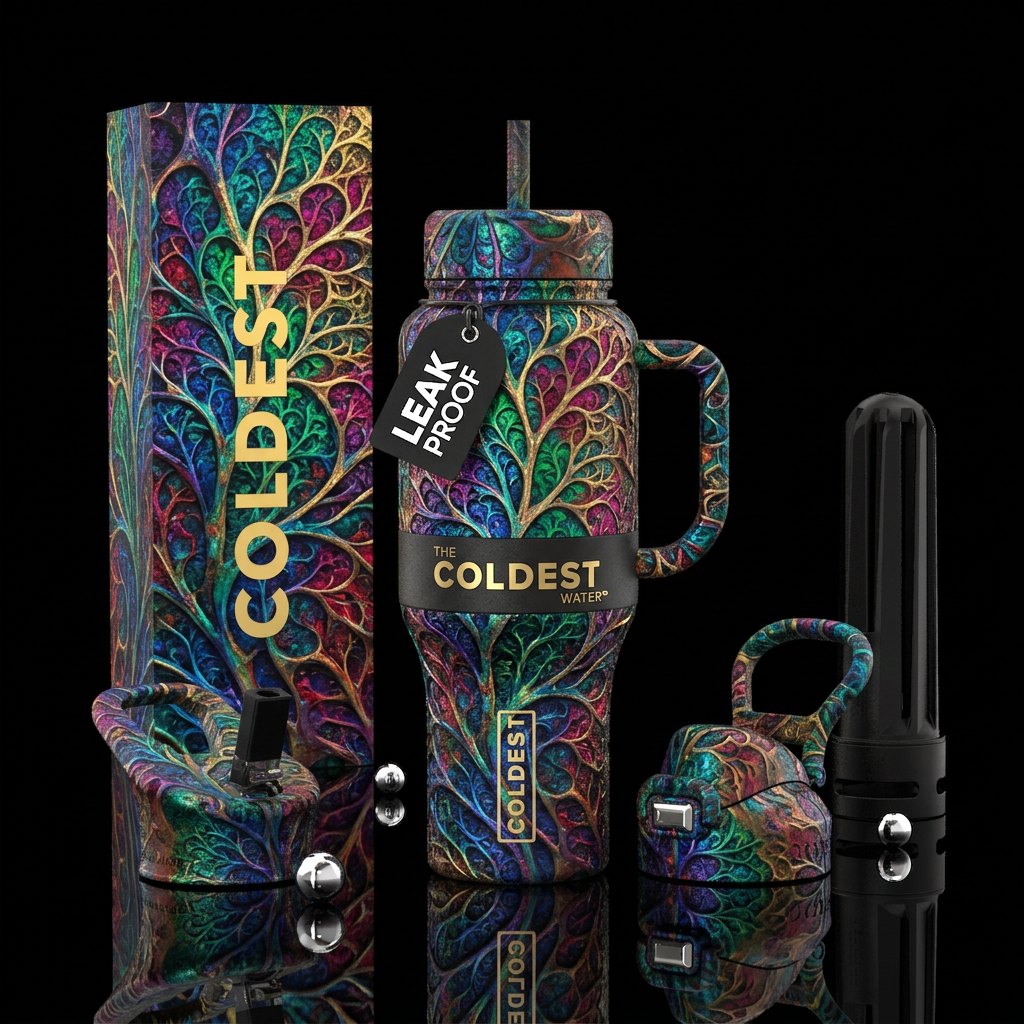 Ferous, glossy, trompe-l'œil, beautiferous,pandicu... water bottle design