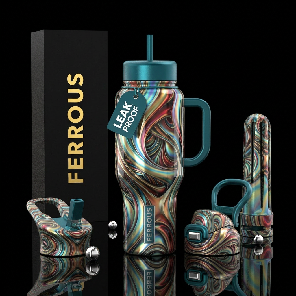Ferous, glossy, trompe-l'œil, beautiferous,pandicu... water bottle design