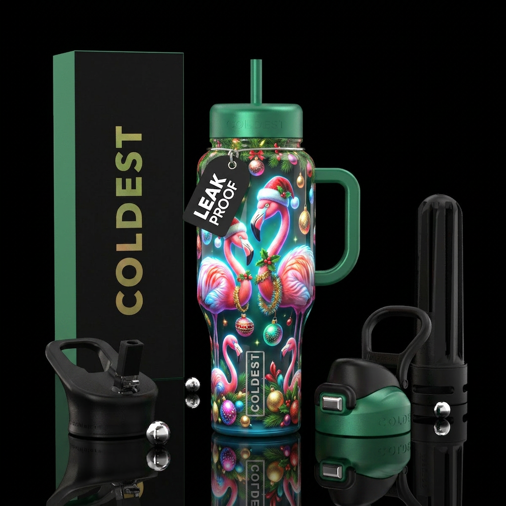 Christmas in July, glossy, trompe-l'œil, glow in t... water bottle design