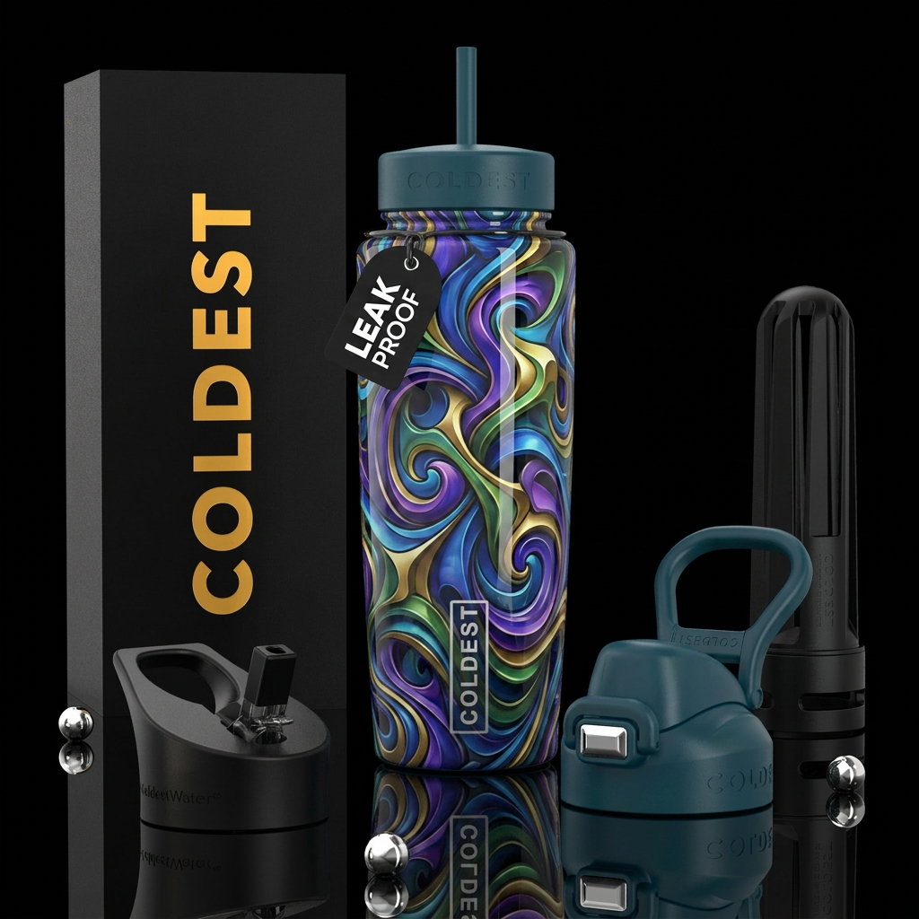 Enigmatic, glossy, trompe-l'œil water bottle design