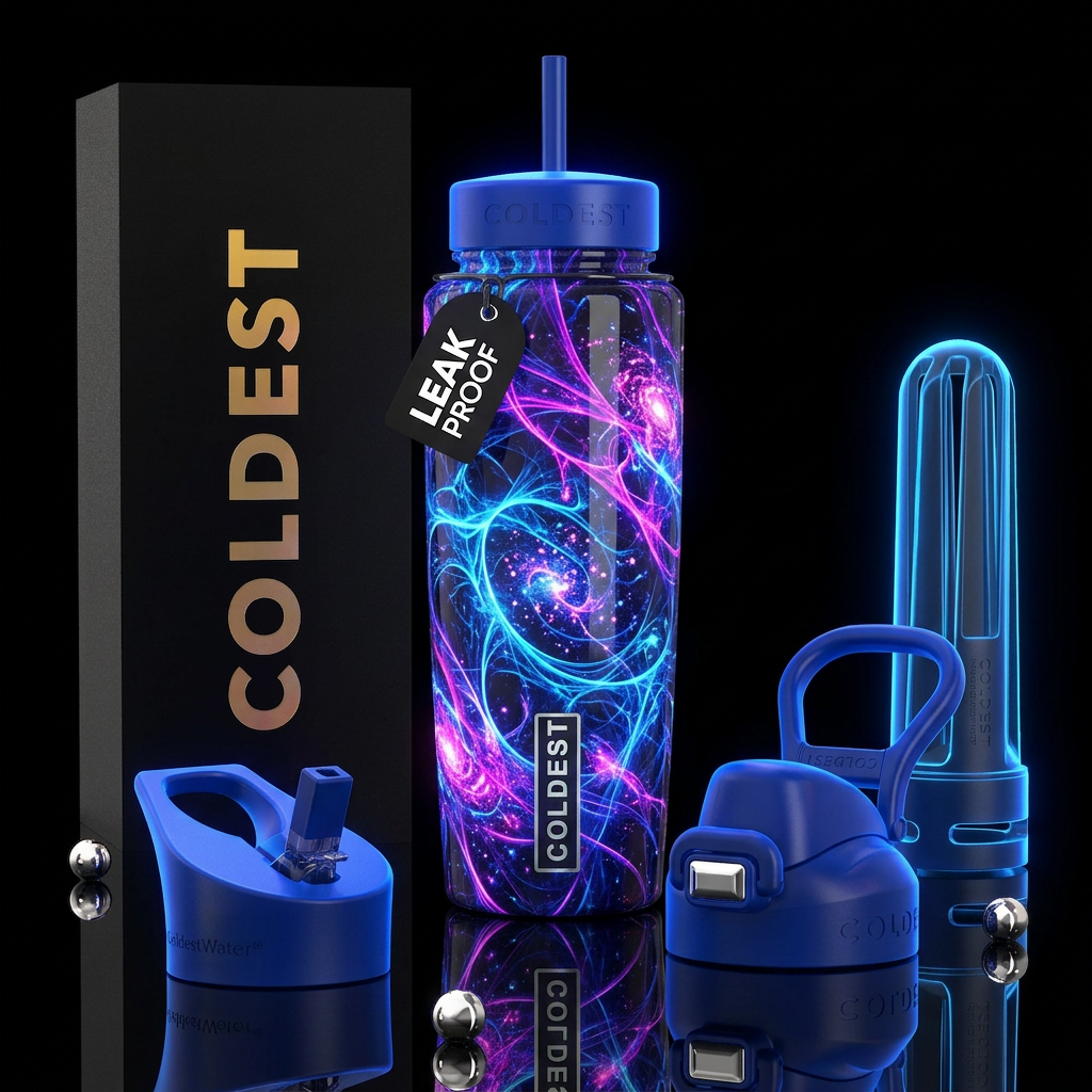 Enigmatic, glossy, trompe-l'œil,beautiferous, glow... water bottle design