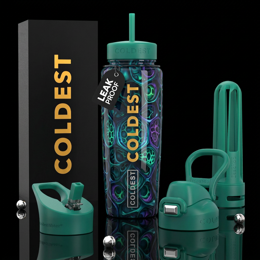 Enigmatic, glossy, trompe-l'œil,beautiferous, glow... water bottle design