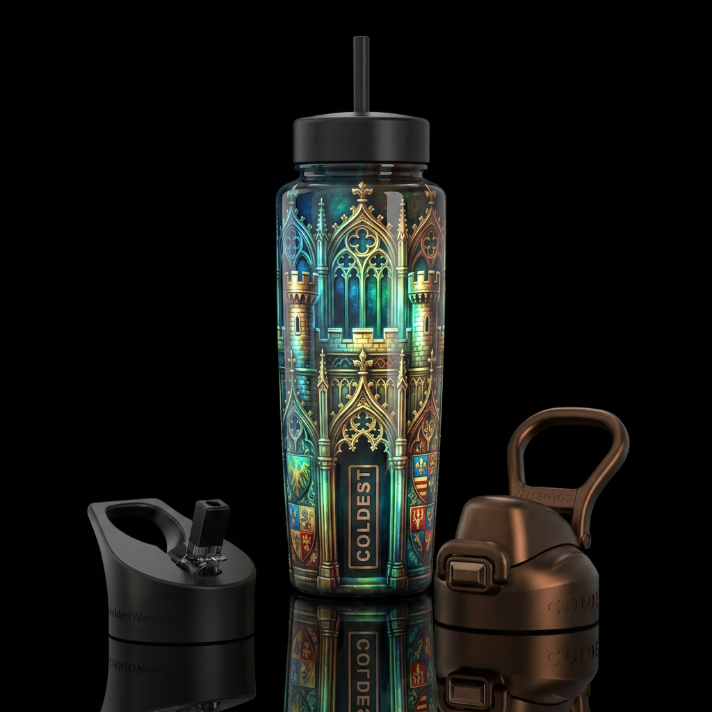 Enigmatic, glossy, trompe-l'œil,beautiferous, glow... water bottle design