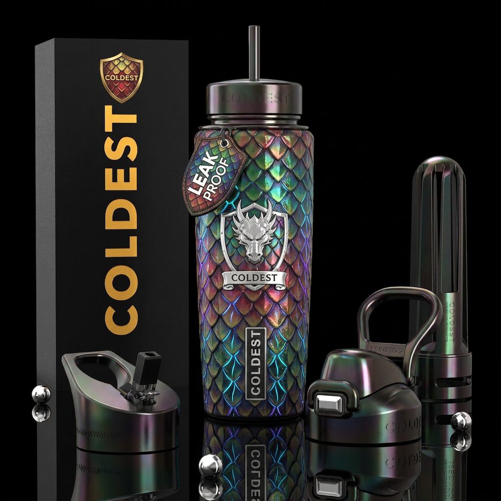 Enigmatic, glossy, trompe-l'œil,beautiferous, glow... water bottle design
