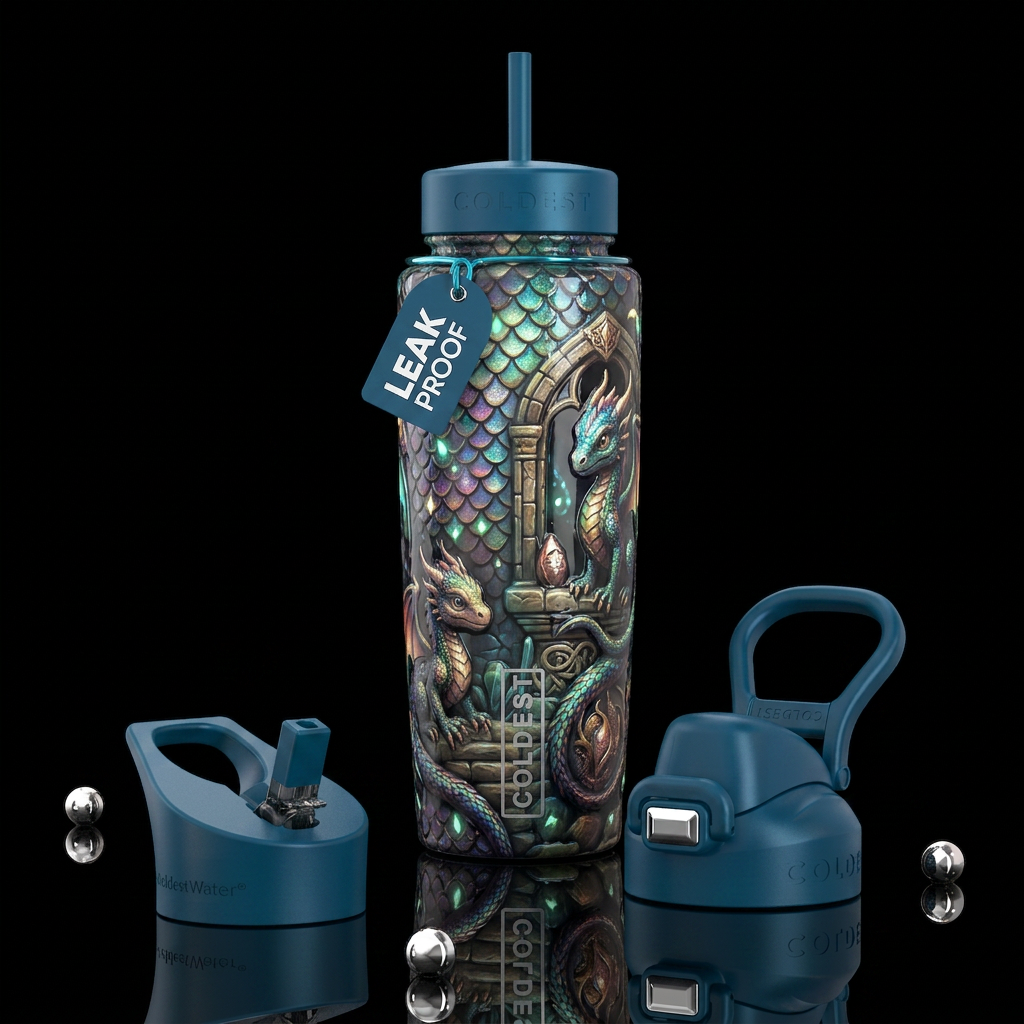 Enigmatic, glossy, trompe-l'œil,beautiferous, glow... water bottle design