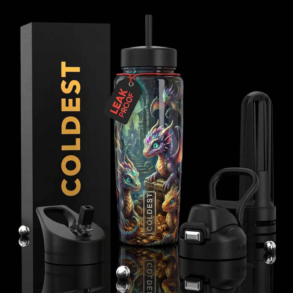 Enigmatic, glossy, trompe-l'œil,beautiferous, glow... water bottle design