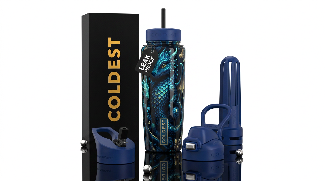 Enigmatic, glossy, trompe-l'œil,beautiferous, glow... water bottle design