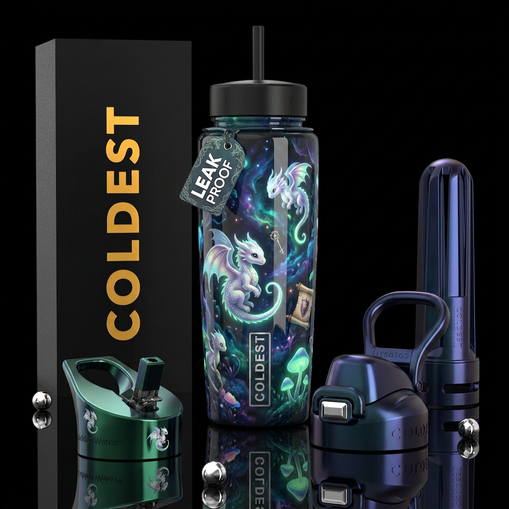 Enigmatic, glossy, trompe-l'œil,beautiferous, glow... water bottle design