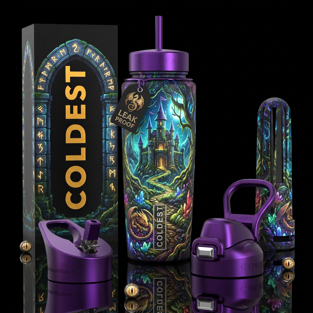 Enigmatic, glossy, trompe-l'œil,beautiferous, glow... water bottle design