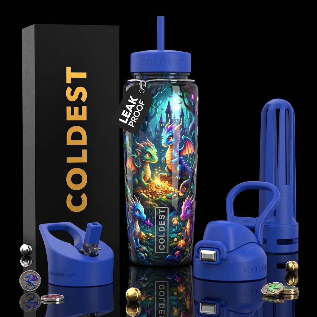 Enigmatic, glossy, trompe-l'œil,beautiferous, glow... water bottle design
