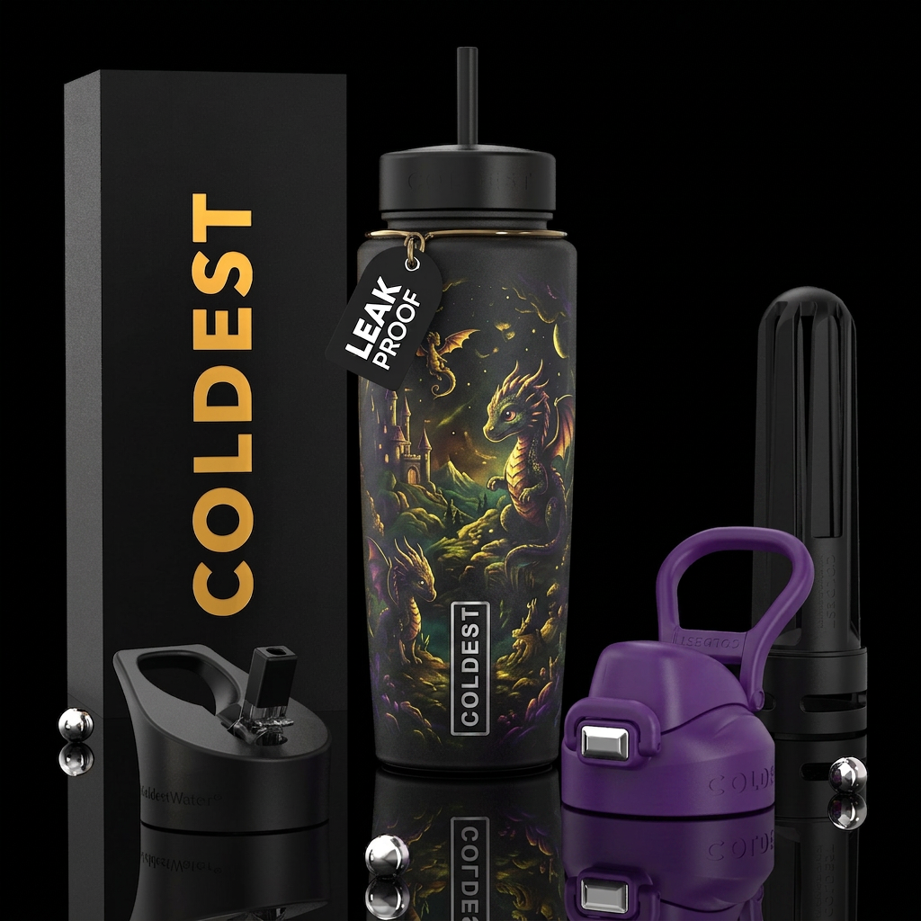 Enigmatic, glossy, trompe-l'œil,beautiferous, glow... water bottle design