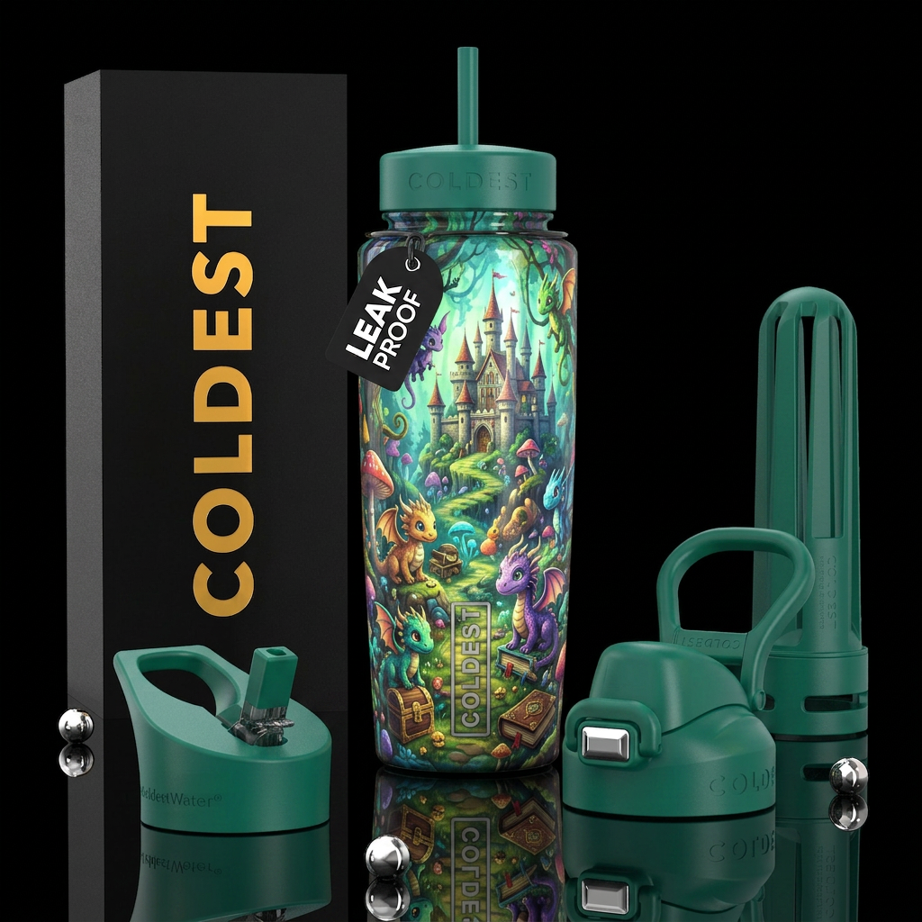 whimsical, enigmatic, glossy, trompe-l'œil,beautif... water bottle design