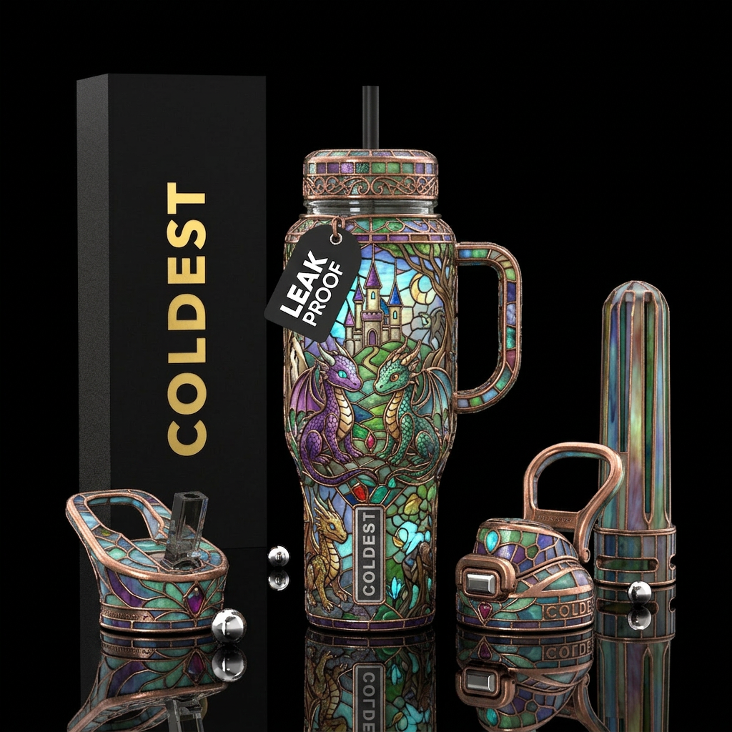 whimsical, enigmatic, glossy, trompe-l'œil,beautif... water bottle design