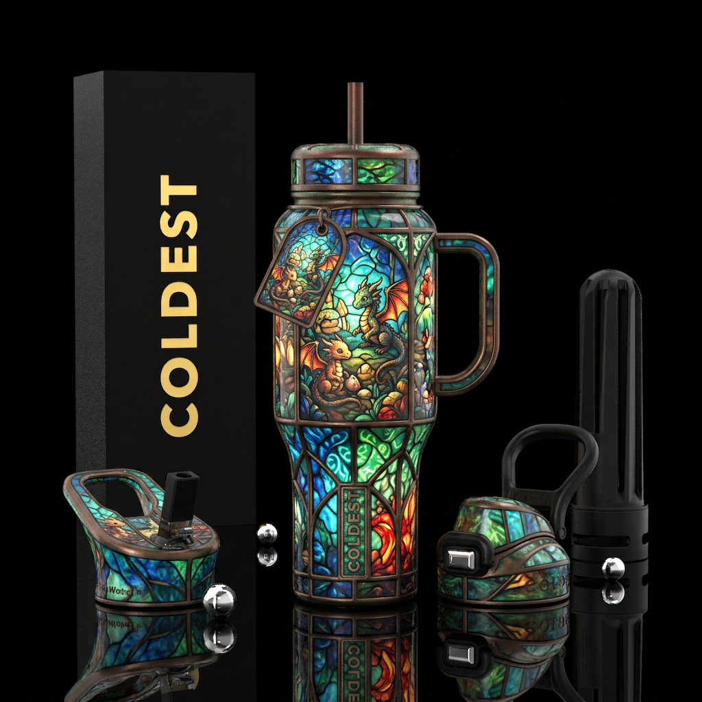 whimsical, enigmatic, glossy, trompe-l'œil,beautif... water bottle design