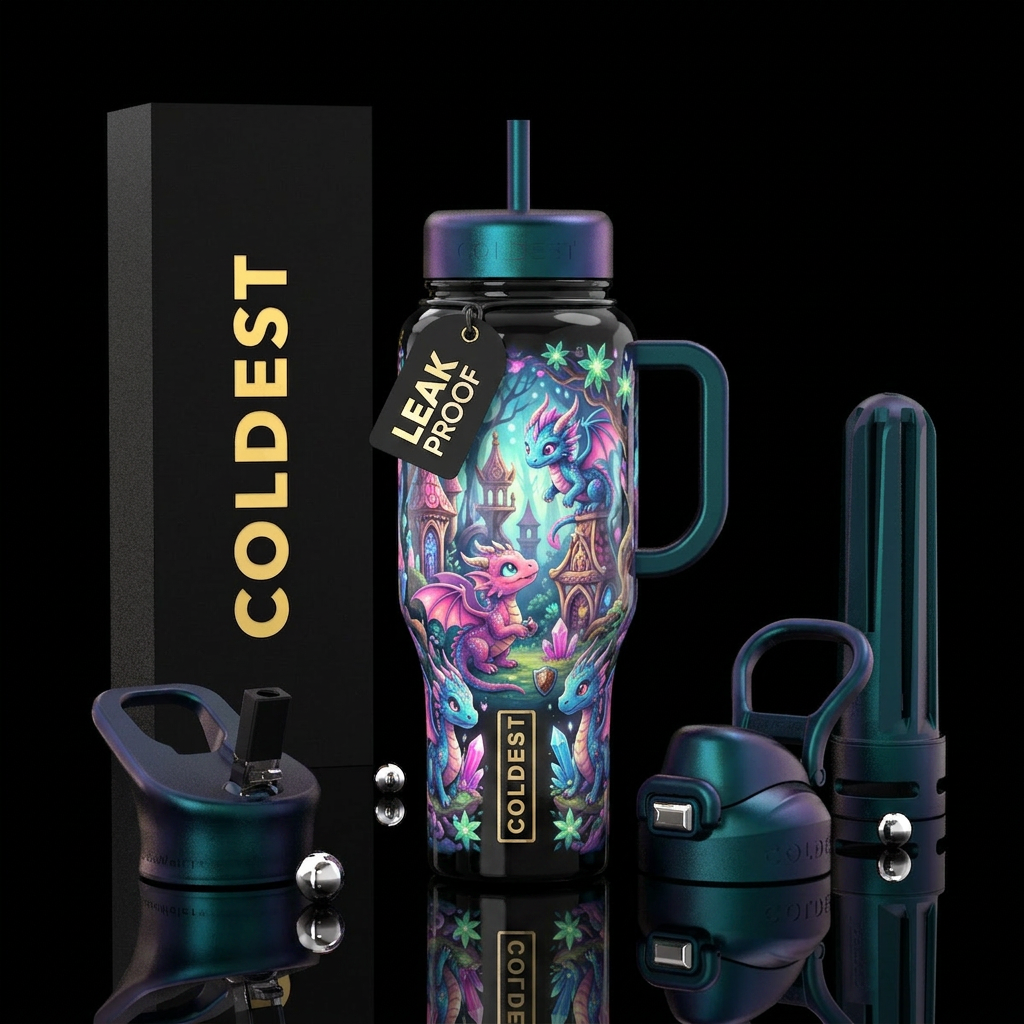whimsical,parry, enigmatic, glossy, trompe-l'œil,b... water bottle design