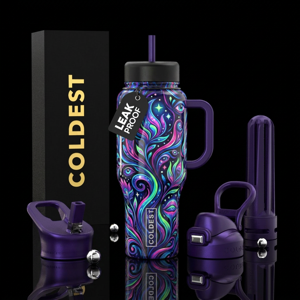 whimsical,parry, enigmatic, glossy, trompe-l'œil,b... water bottle design