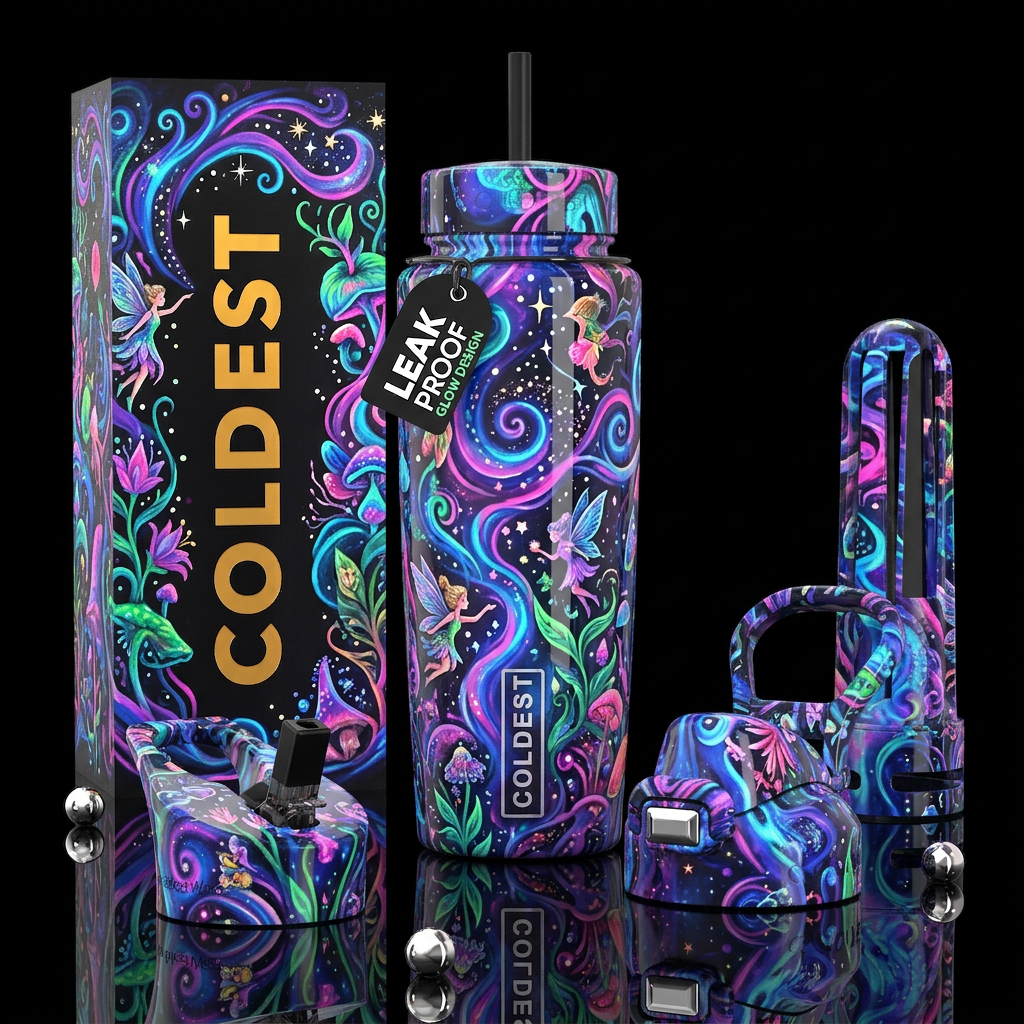 whimsical,parry, enigmatic, glossy, trompe-l'œil,b... water bottle design