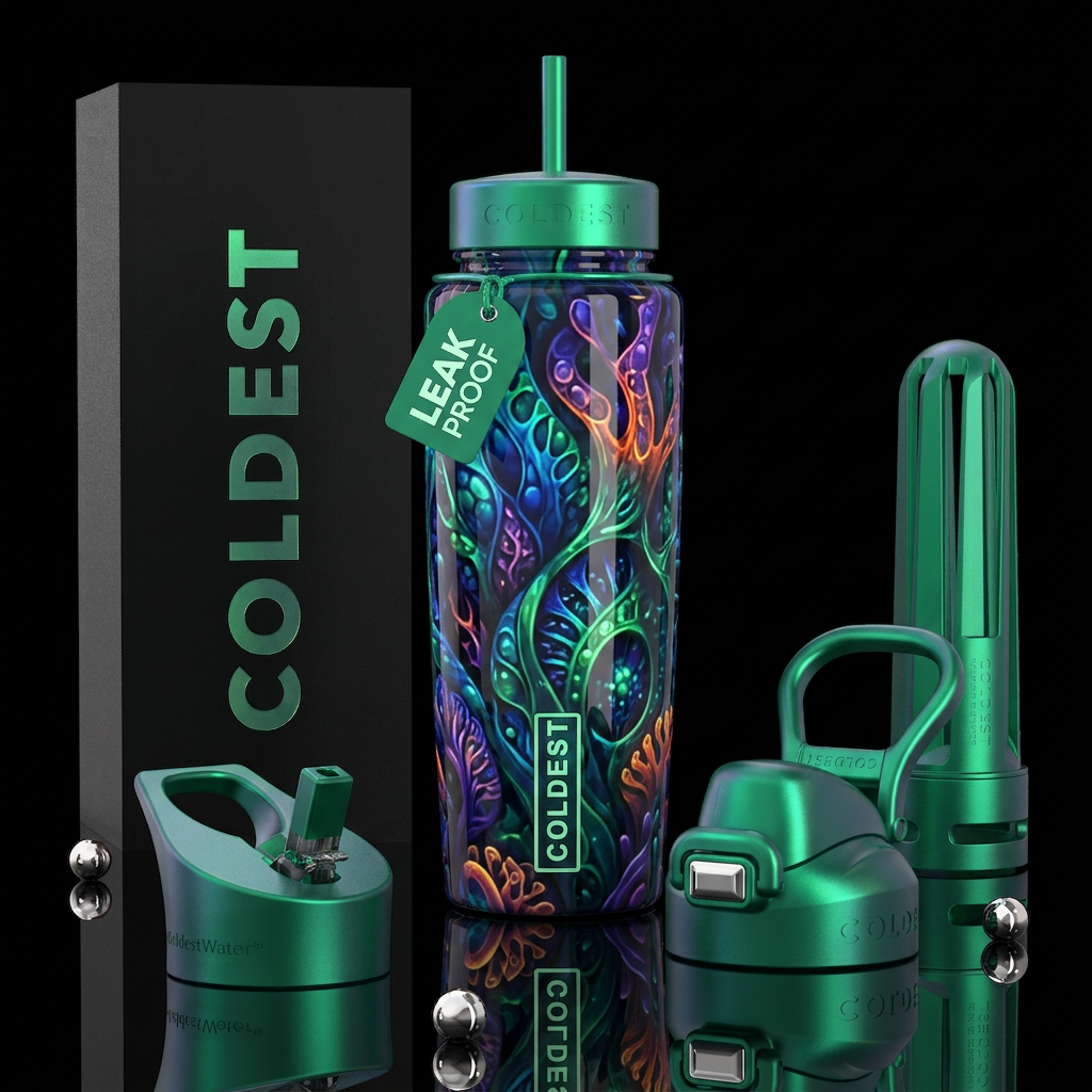 whimsical,parry, enigmatic, glossy, trompe-l'œil,b... water bottle design