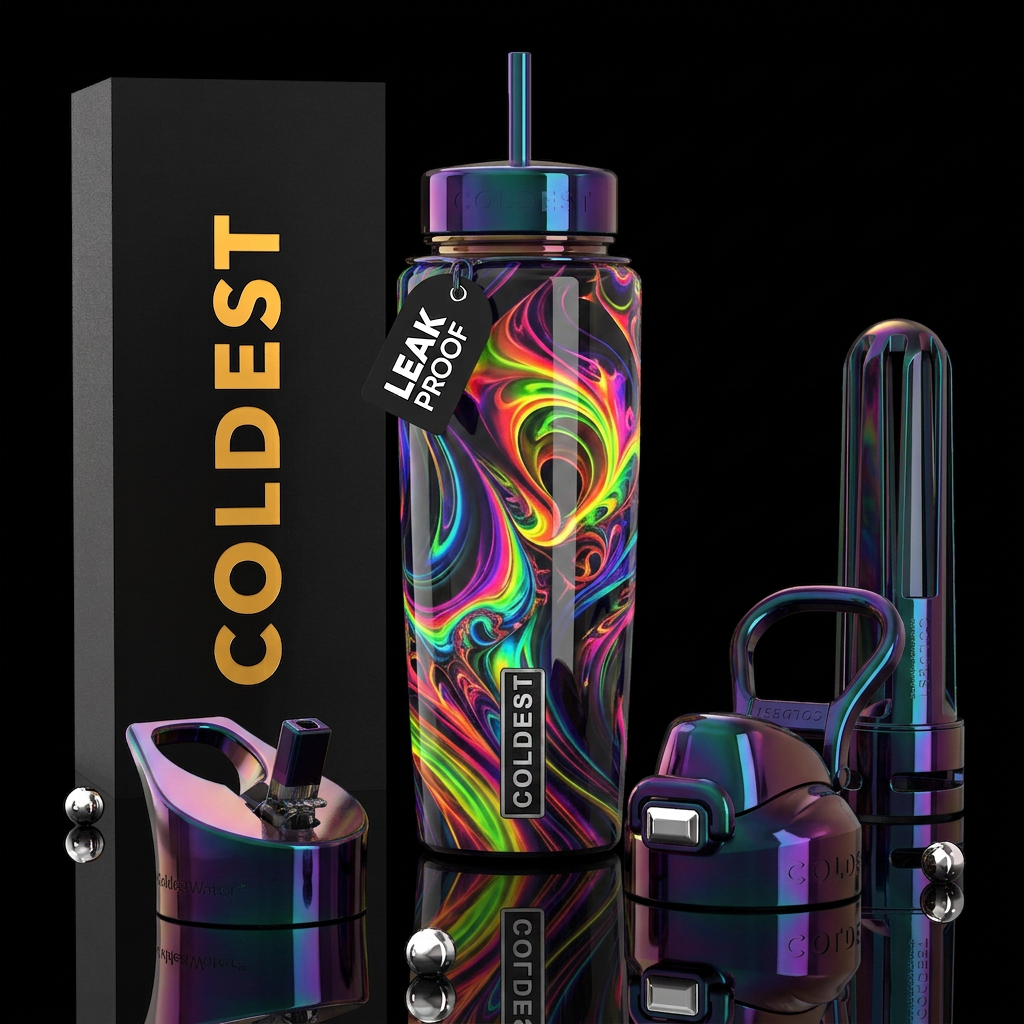 ,parry, enigmatic, glossy, trompe-l'œil,beautifero... water bottle design