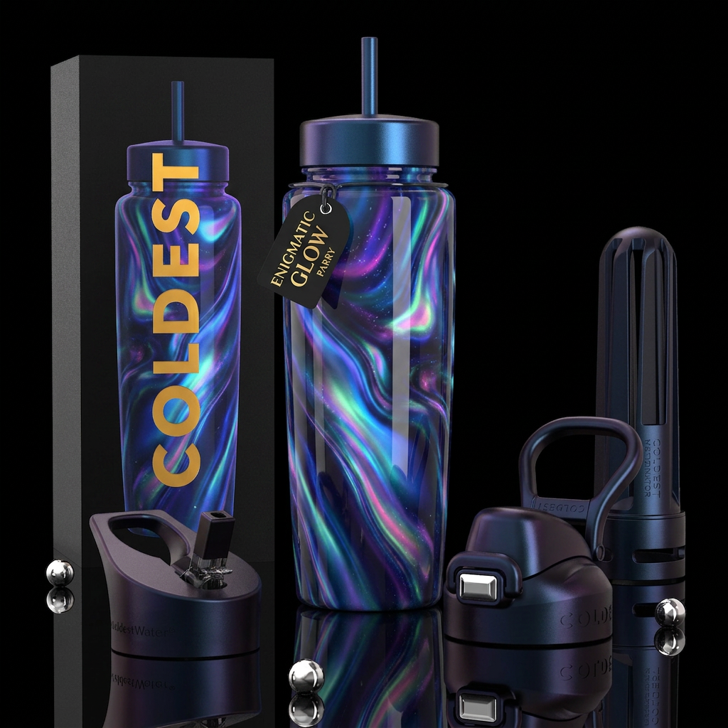 ,parry, enigmatic, glossy, trompe-l'œil,beautifero... water bottle design