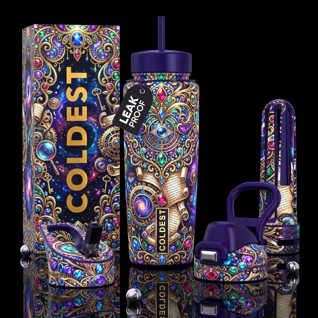 ,parry, enigmatic, glossy, trompe-l'œil,beautifero... water bottle design