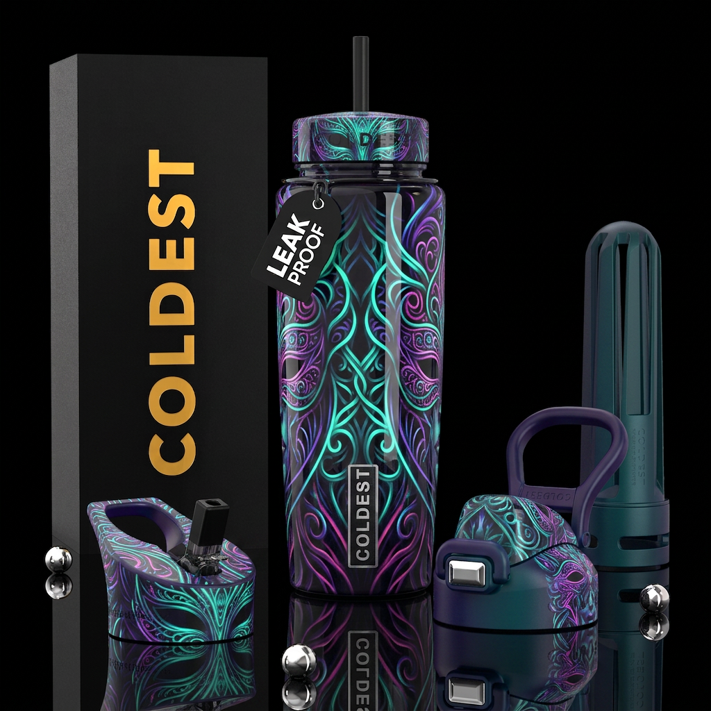 ,parry, enigmatic, unique,glossy, trompe-l'œil,bea... water bottle design