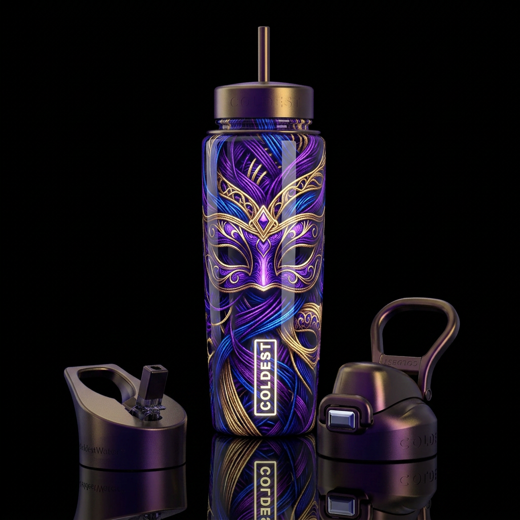 ,parry, enigmatic, unique,glossy, trompe-l'œil,bea... water bottle design