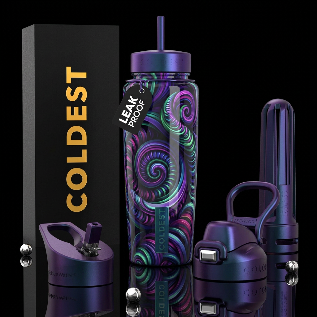 ,parry,coil, enigmatic, unique,glossy, trompe-l'œi... water bottle design