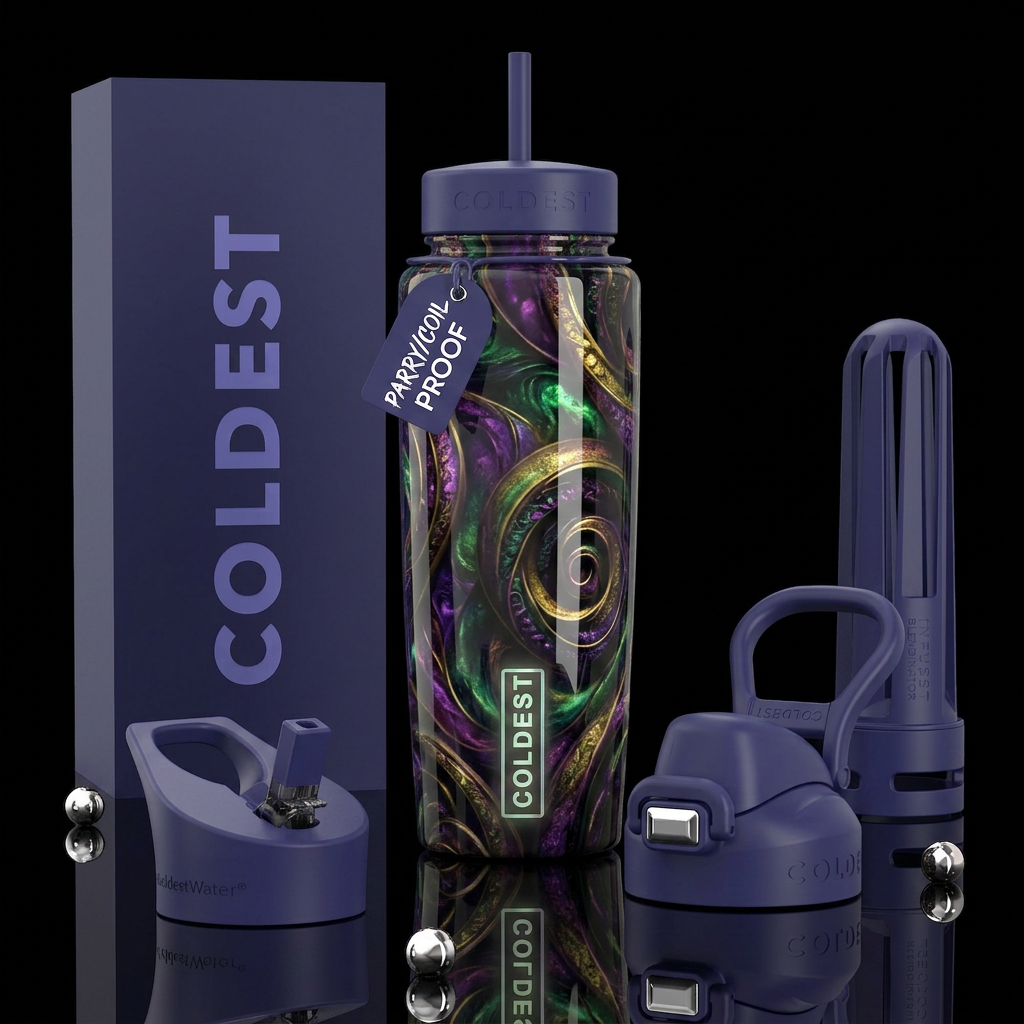 ,parry,coil, enigmatic, unique,glossy, trompe-l'œi... water bottle design