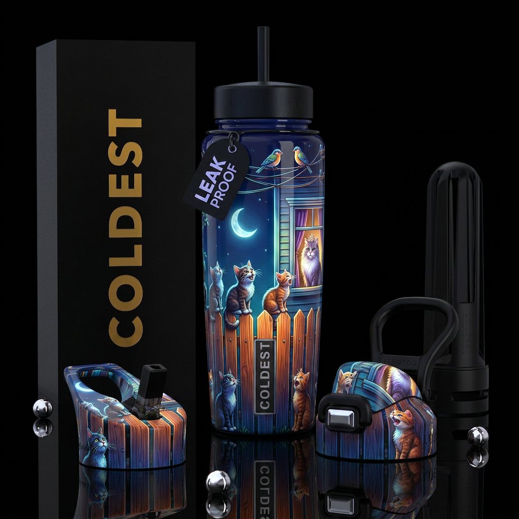 A wooden fence goes around the whole bottle and up... water bottle design