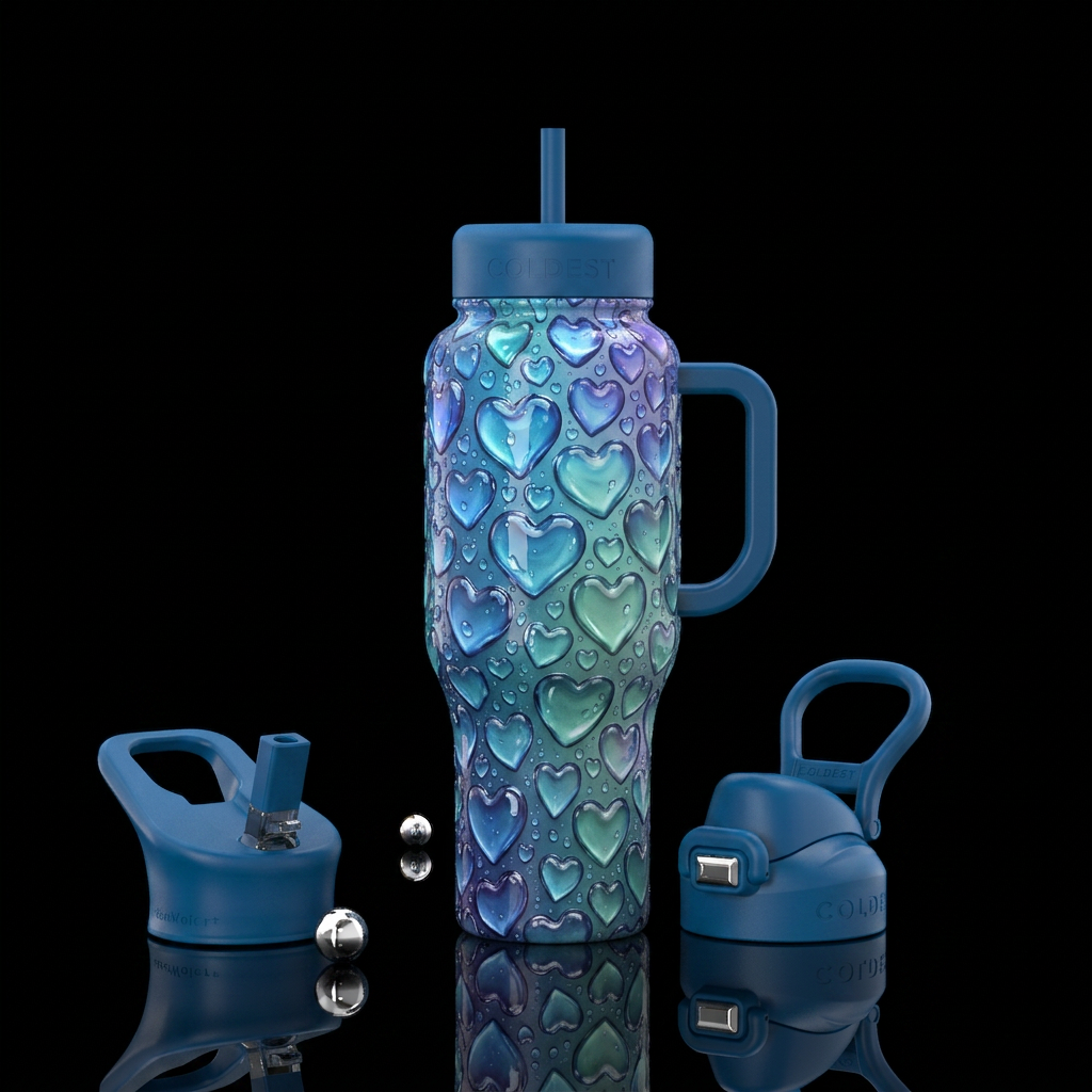 Water hearts, glossy, trompe-l'œil water bottle design