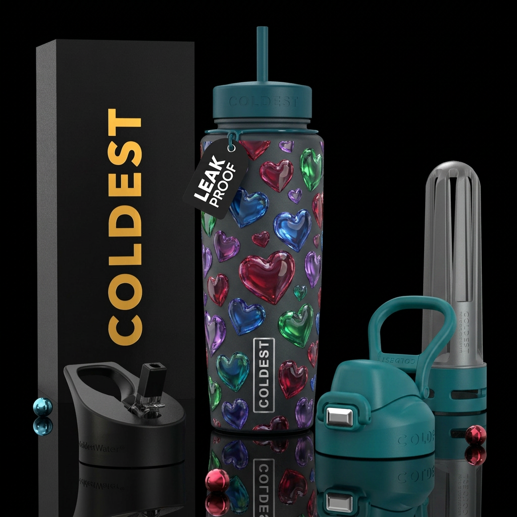 Water hearts, glossy, trompe-l'œil water bottle design