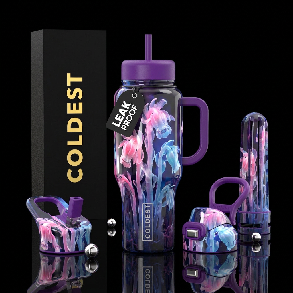 Ghost plants, glossy, trompe-l'œil water bottle design