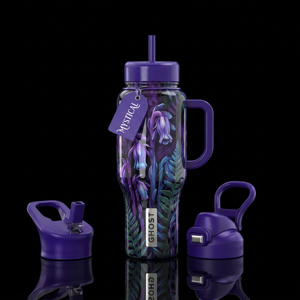 Ghost plants, glossy, trompe-l'œil water bottle design