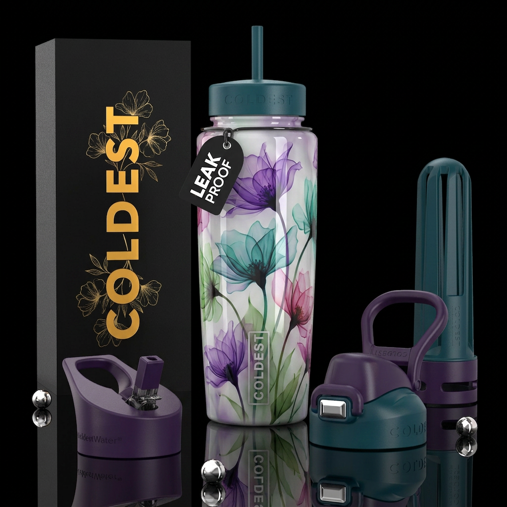 Ghost flowers, glossy, trompe-l'œil,beautiferous water bottle design