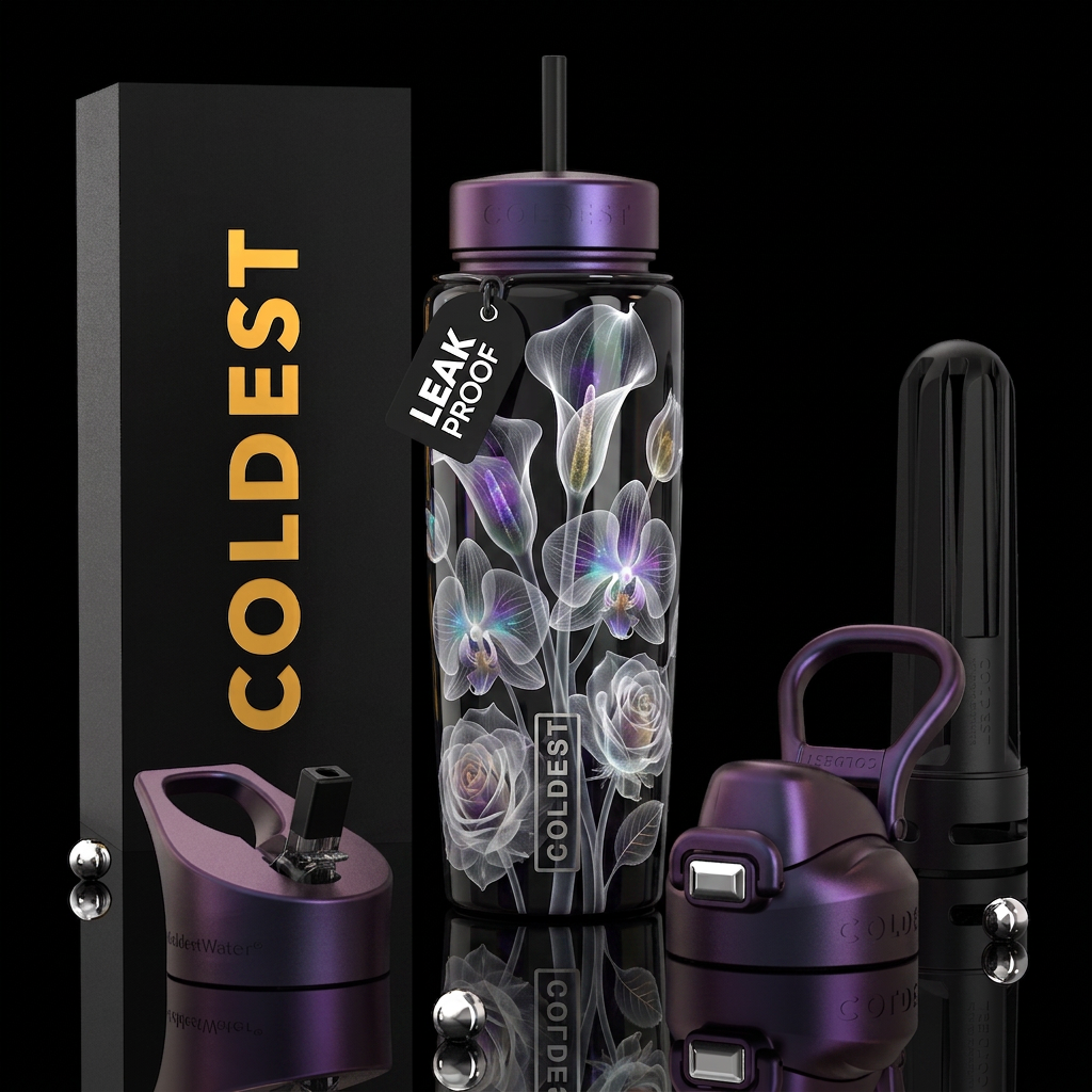 Ghost flowers, glossy, trompe-l'œil,beautiferous water bottle design