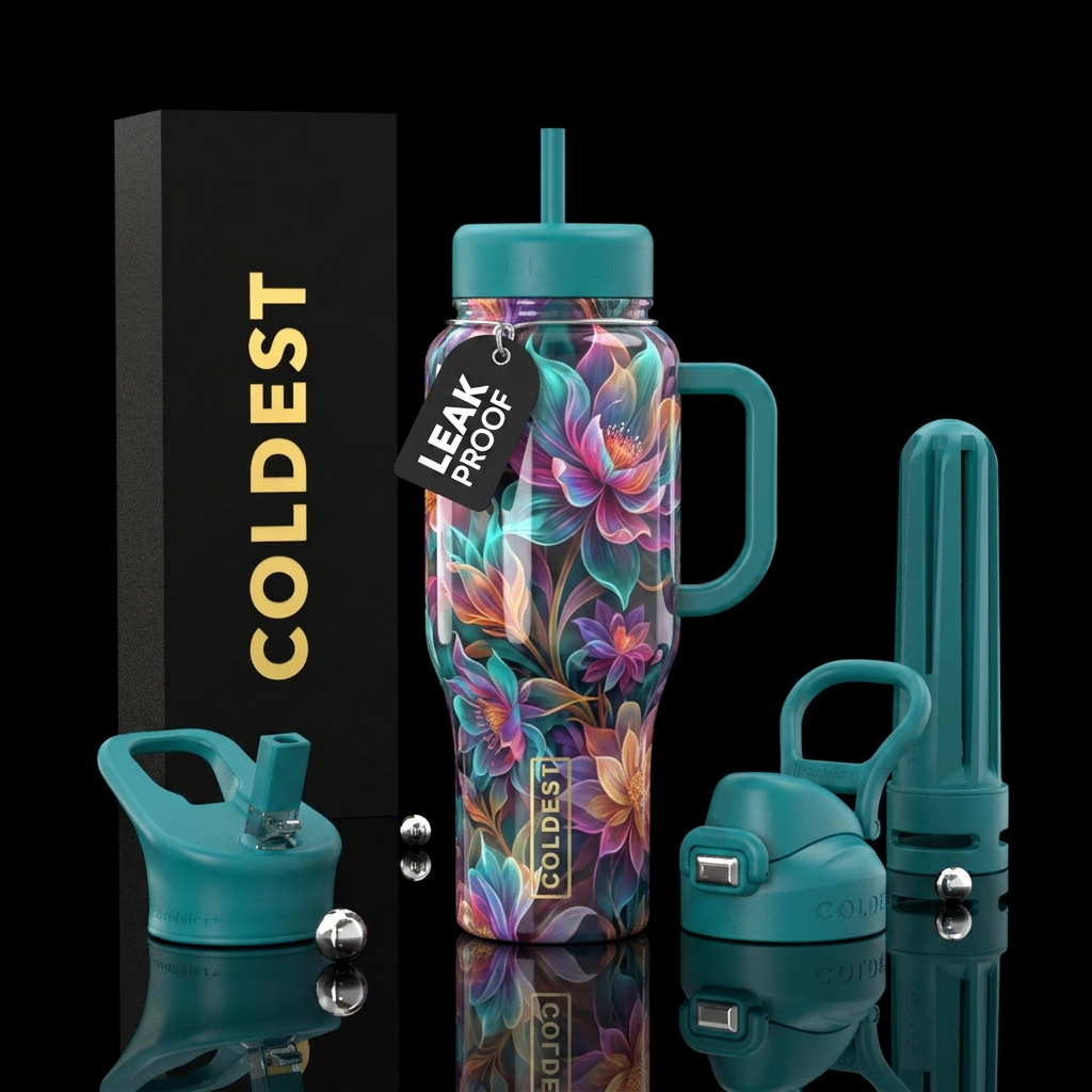 Ghost flowers, glossy, trompe-l'œil,beautiferous water bottle design