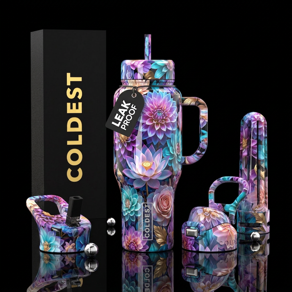 Ghost flowers, glossy, trompe-l'œil,beautiferous water bottle design