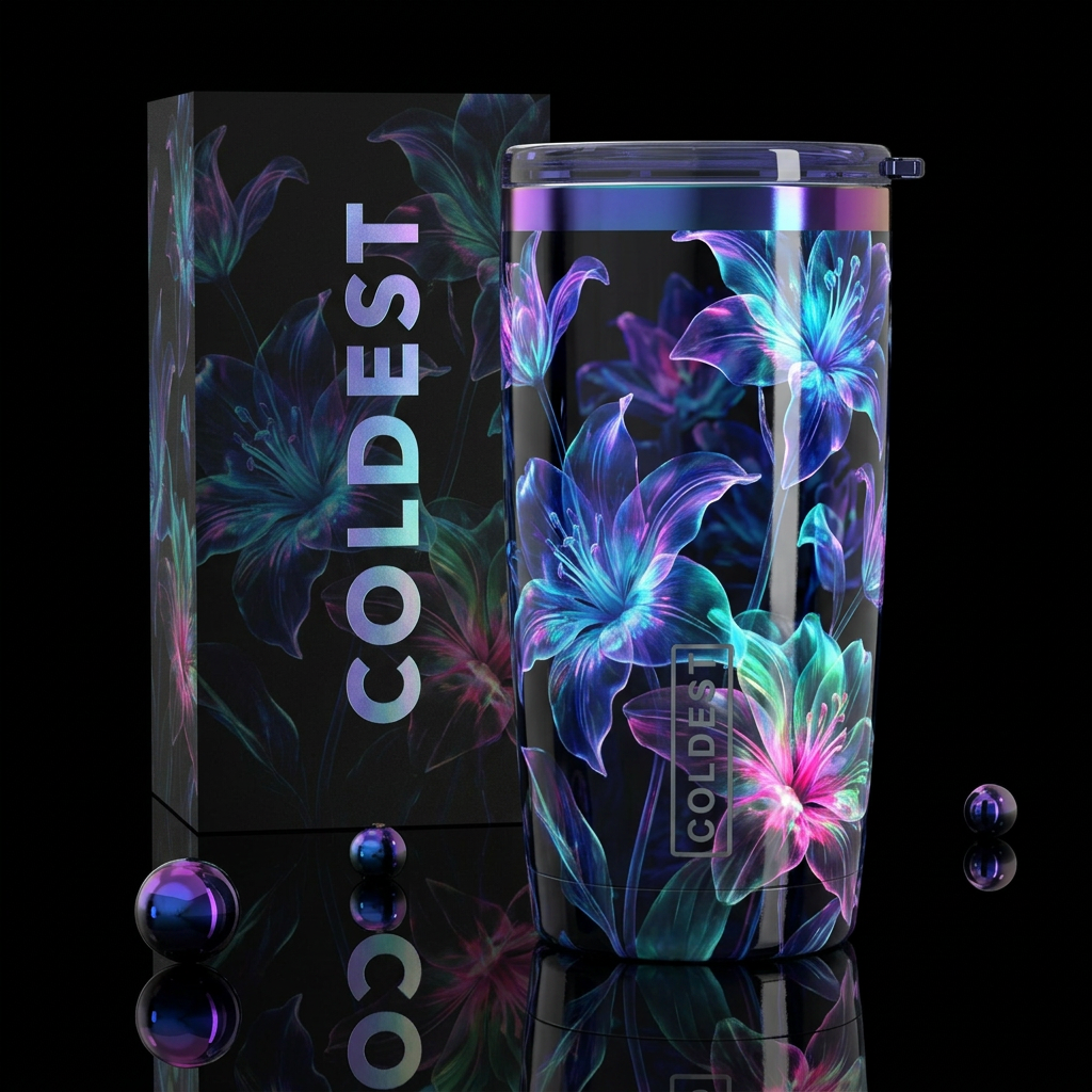 Ghost flowers, glossy, trompe-l'œil,beautiferous water bottle design