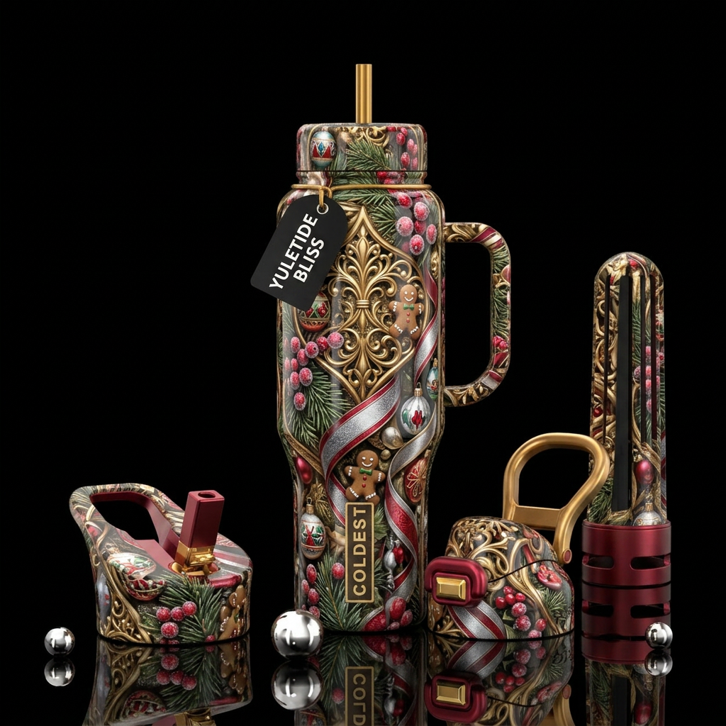 Yuletide,glossy, trompe-l'œil, beautiferous water bottle design