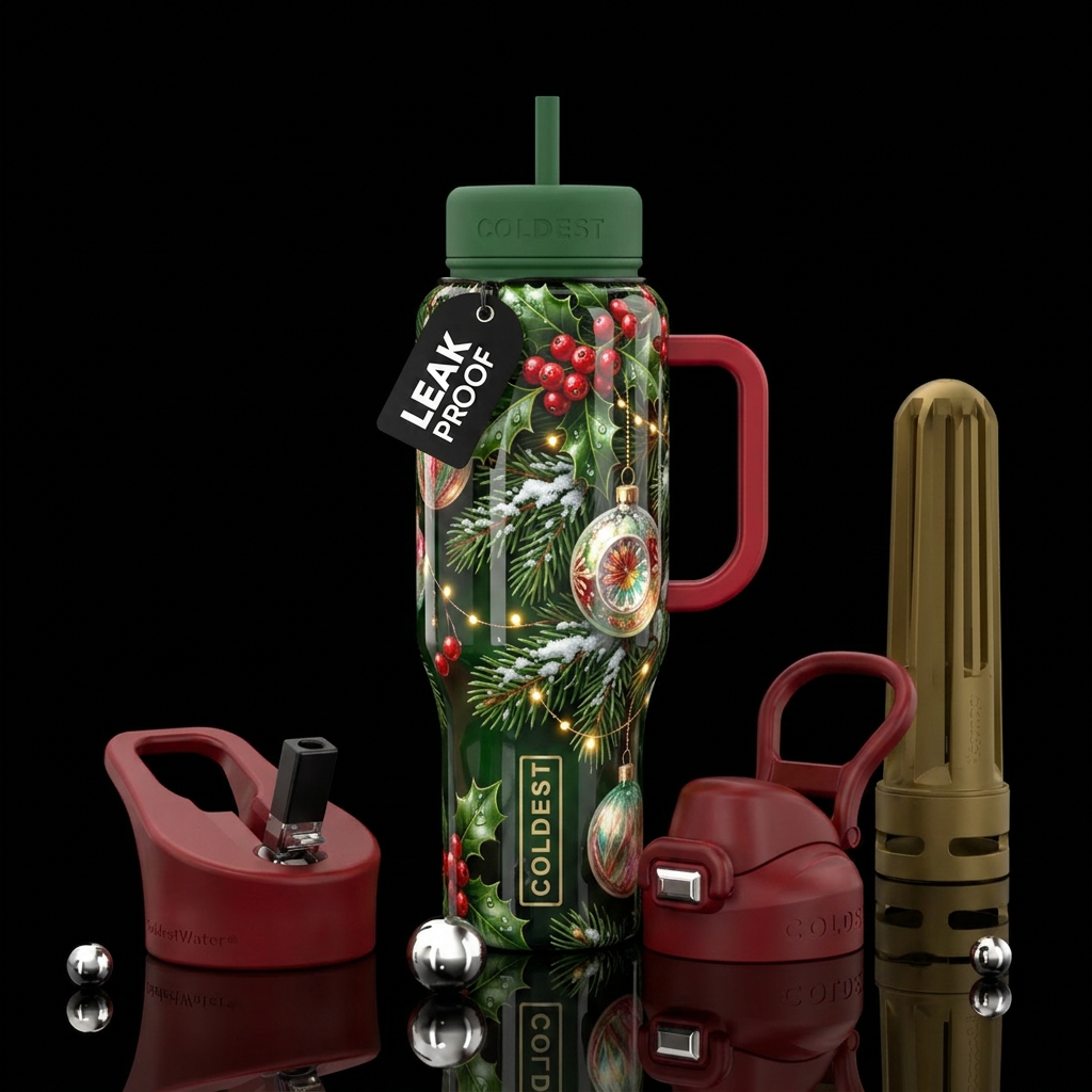 Yuletide,glossy, trompe-l'œil, beautiferous water bottle design