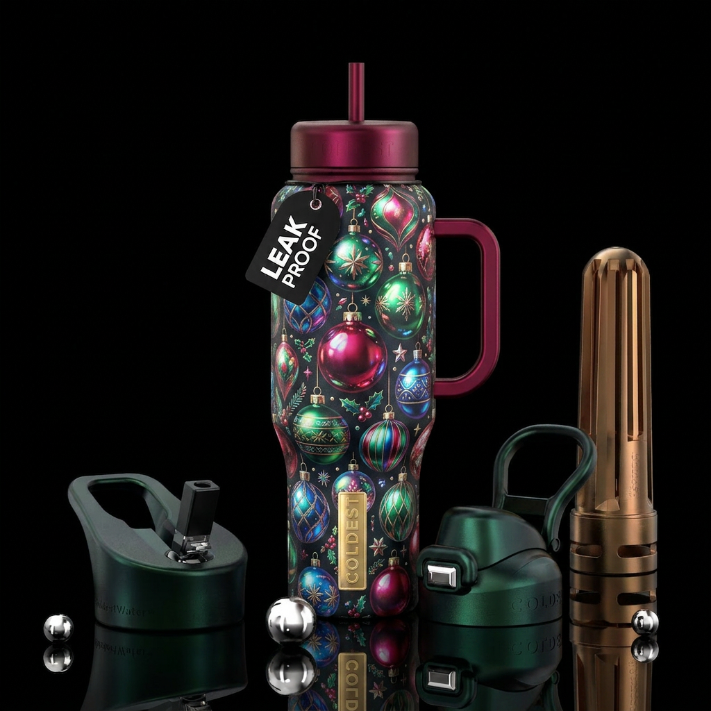 Yuletide,glossy, trompe-l'œil, beautiferous, iride... water bottle design