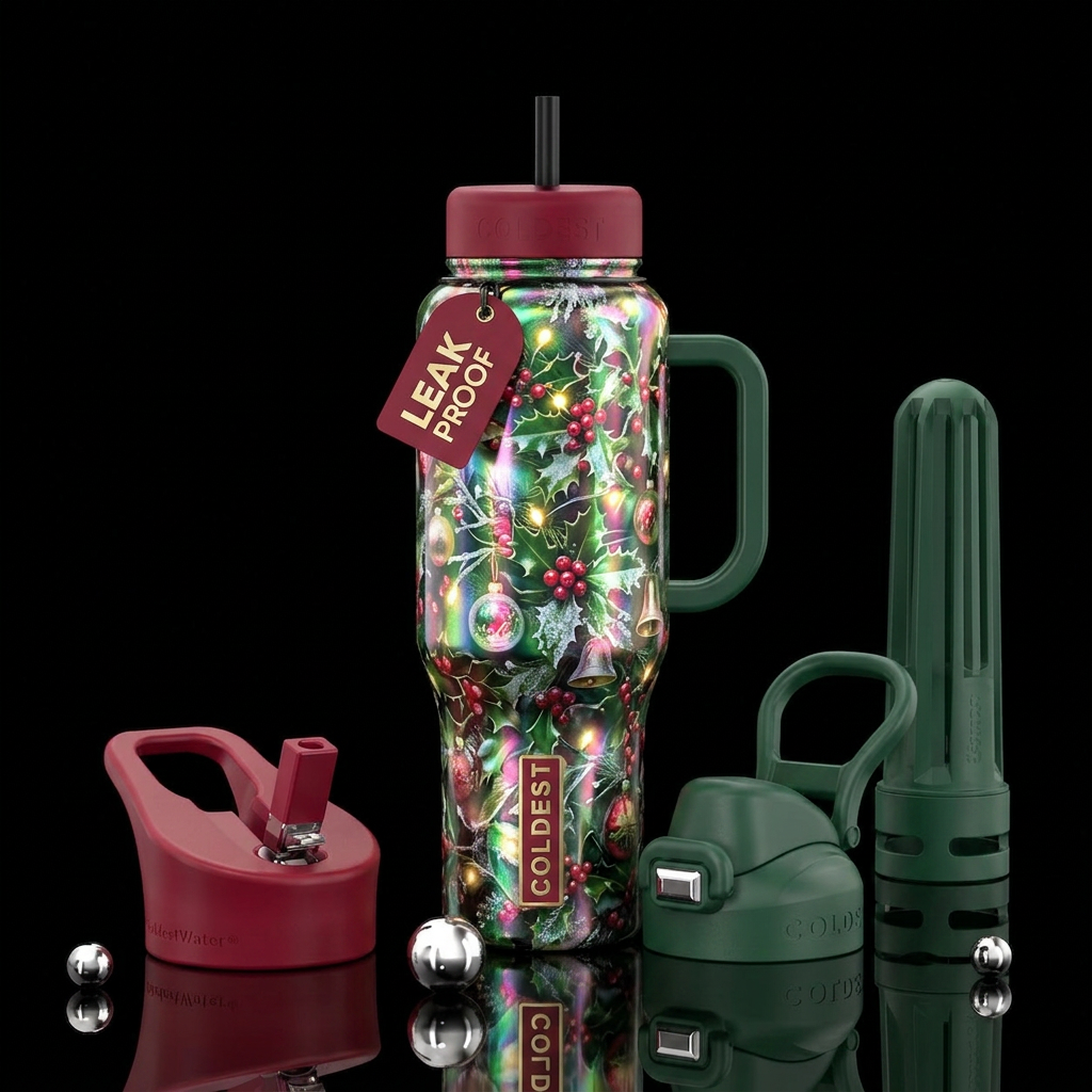 Yuletide,glossy, trompe-l'œil, beautiferous, iride... water bottle design