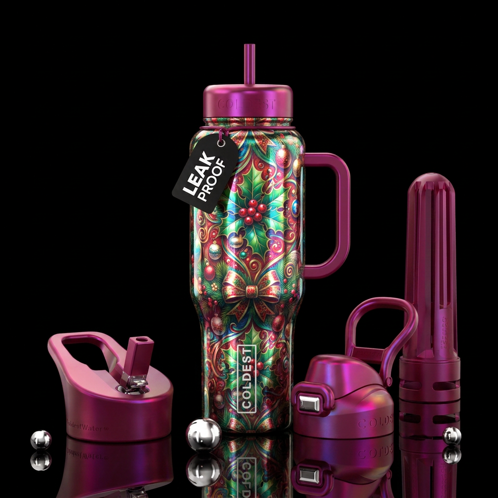Yuletide,glossy, trompe-l'œil, beautiferous, iride... water bottle design