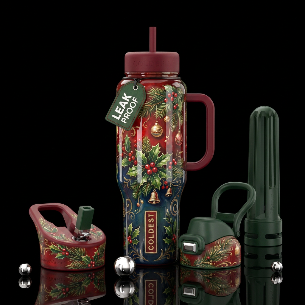 Yuletide,glossy, trompe-l'œil, beautiferous, tradi... water bottle design