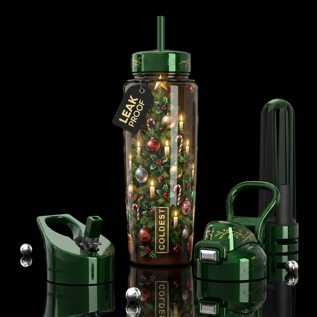 Yuletide,glossy, trompe-l'œil, beautiferous, tradi... water bottle design