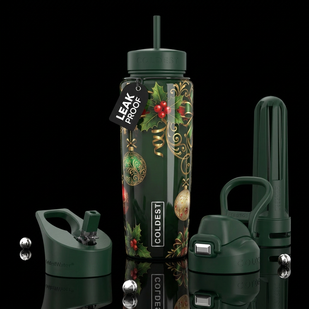 Yuletide,glossy, trompe-l'œil, beautiferous, tradi... water bottle design