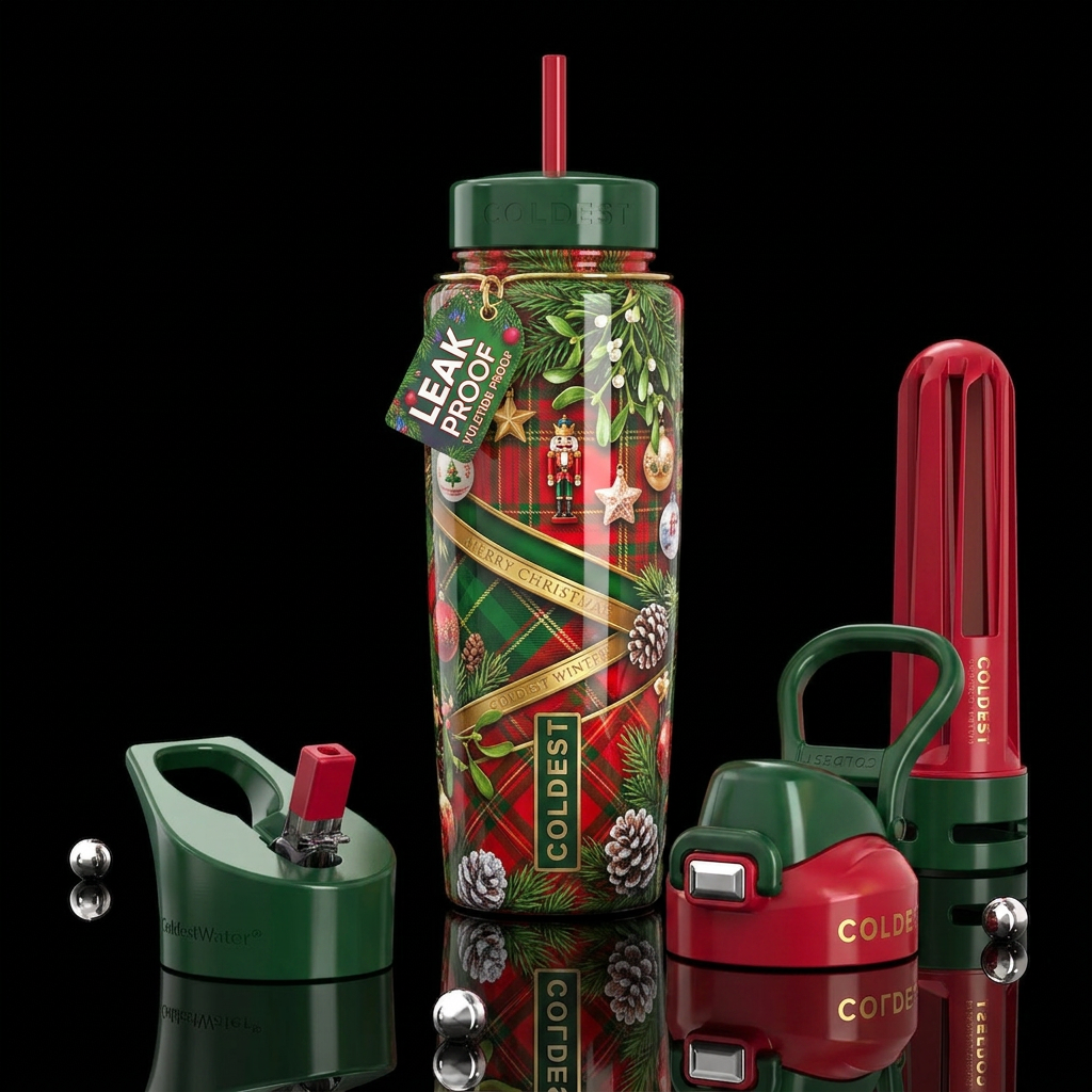 Traditional Yuletide,glossy, trompe-l'œil, beautif... water bottle design