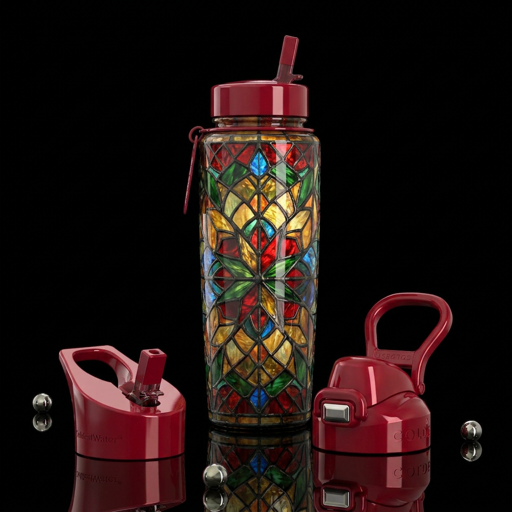 Traditional Yuletide,glossy, trompe-l'œil, beautif... water bottle design